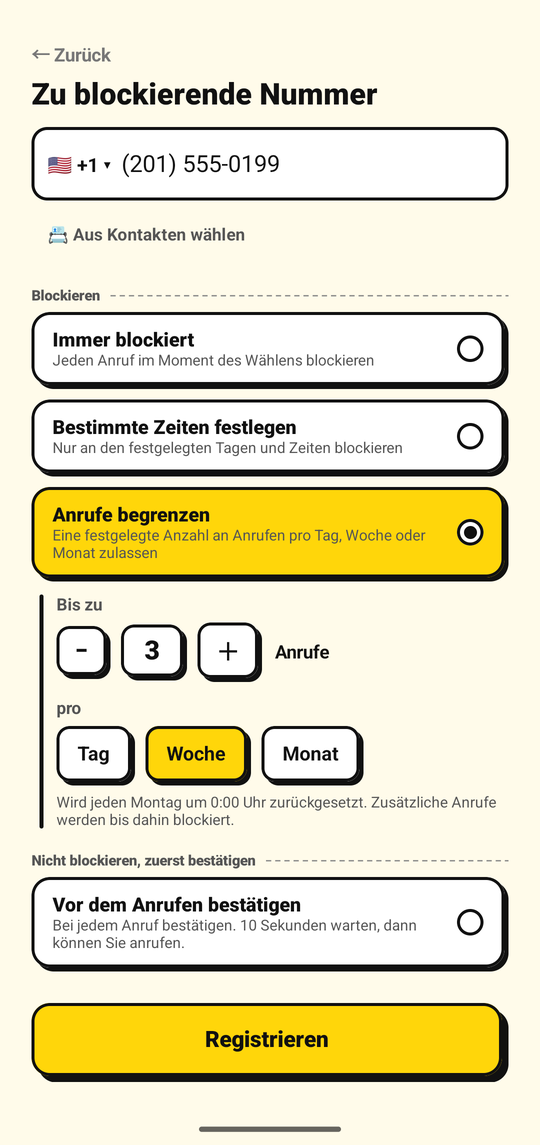 Festlegen eines Limits für die Anzahl ausgehender Anrufe