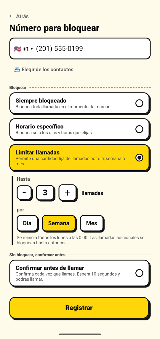Configurando un límite de llamadas salientes