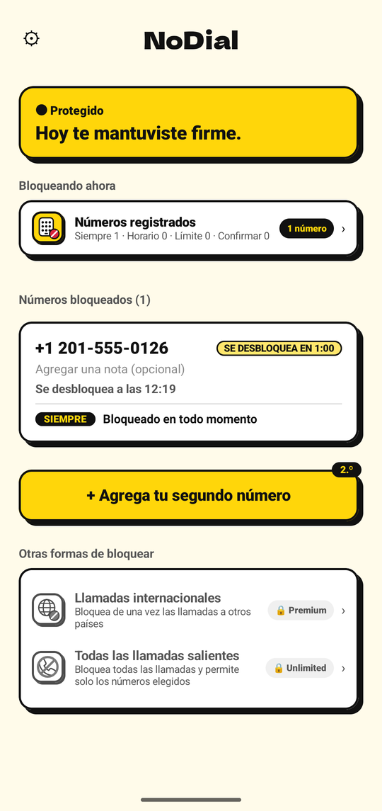 Desactivar el bloqueo programa un desbloqueo una hora después