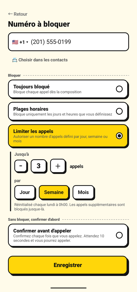 Réglage d'une limite sur le nombre d'appels sortants