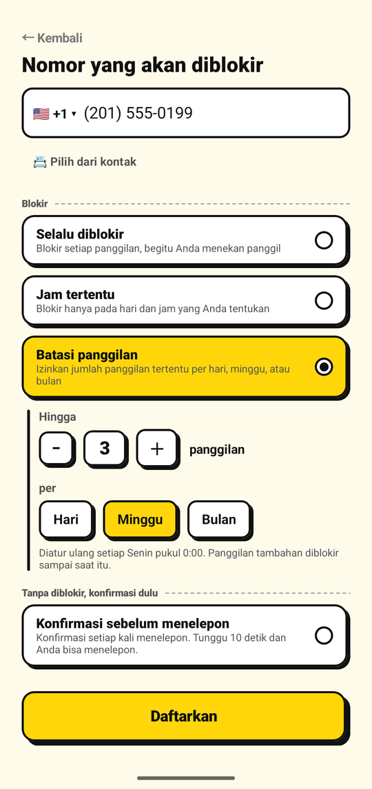 Mengatur batas jumlah panggilan keluar