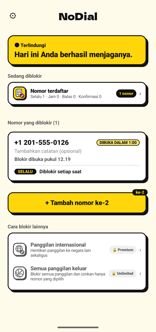 Menonaktifkan pemblokiran menjadwalkan pembukaan blokir 1 jam kemudian