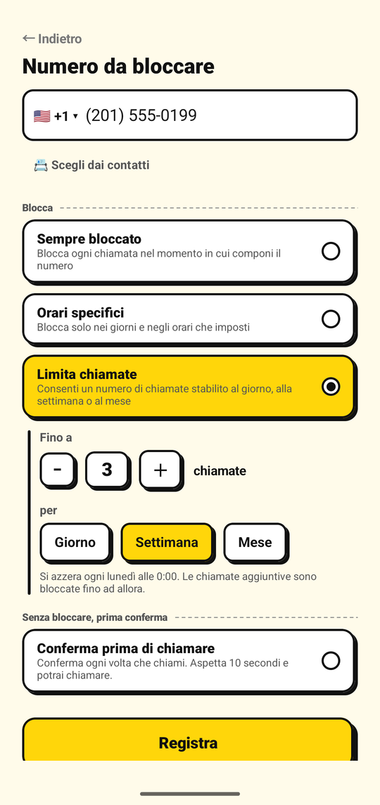 Impostazione di un limite al numero di chiamate in uscita