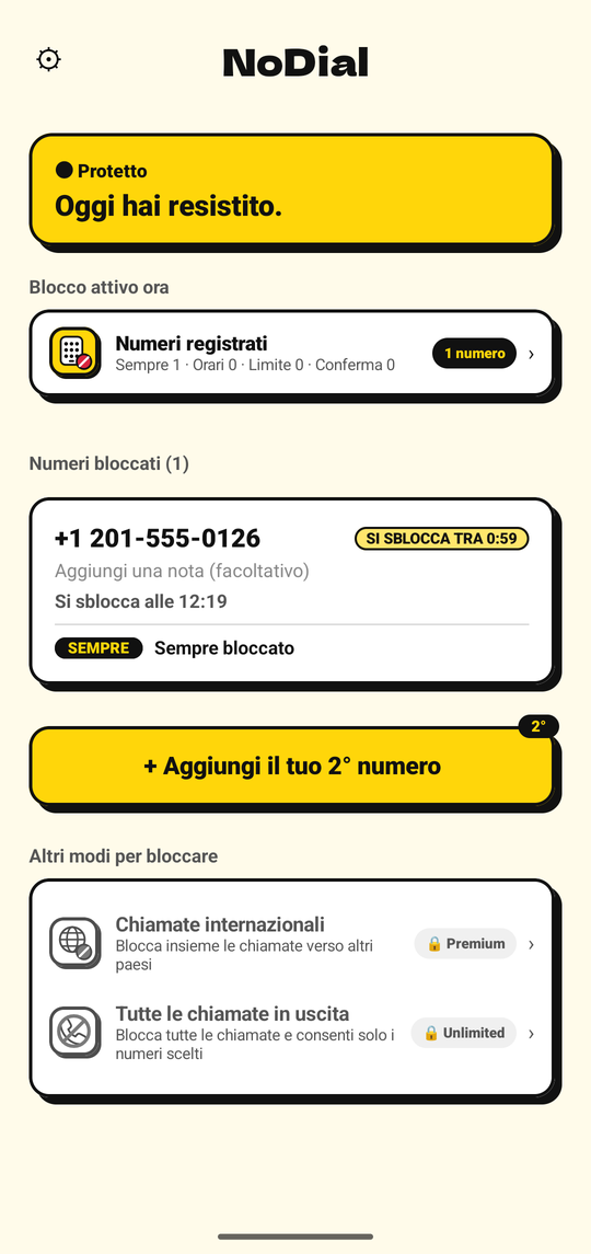 Disattivare il blocco programma uno sblocco un'ora dopo