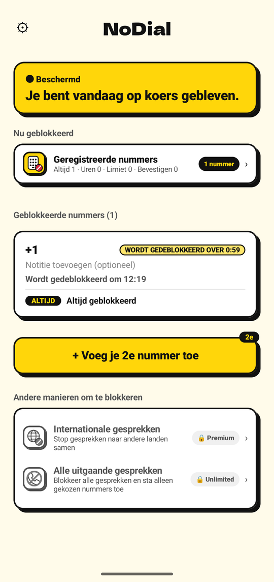 Blokkering uitschakelen plant een deblokkering een uur later