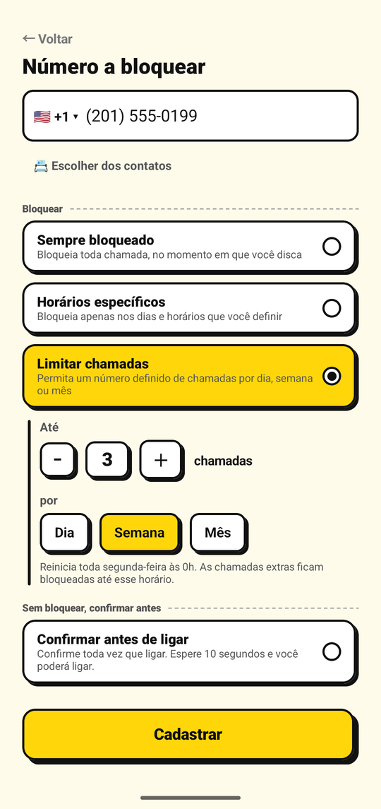 Definindo um limite para o número de chamadas efetuadas