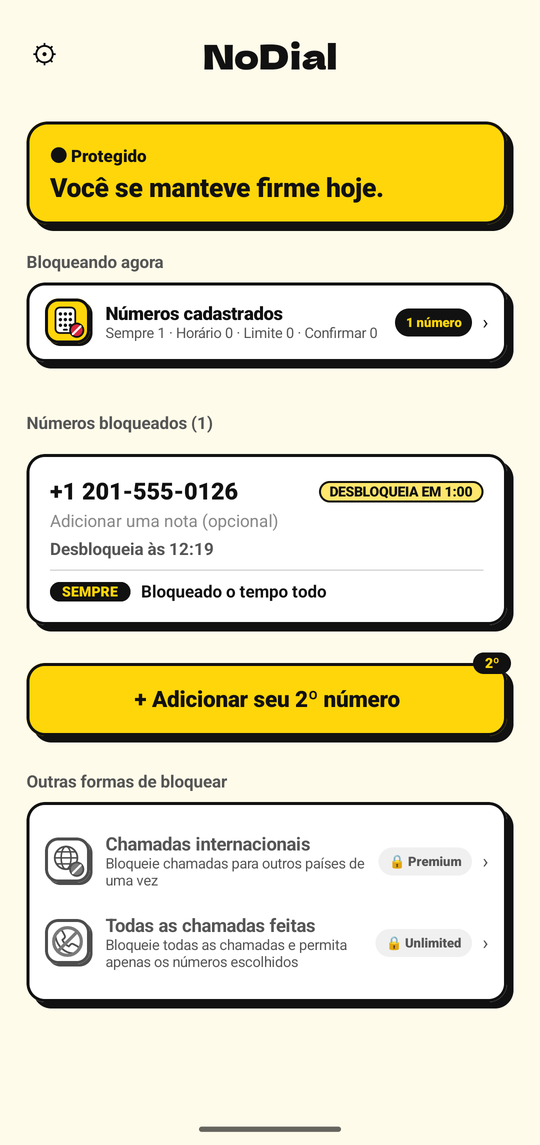 Desativar o bloqueio programa um desbloqueio para uma hora depois