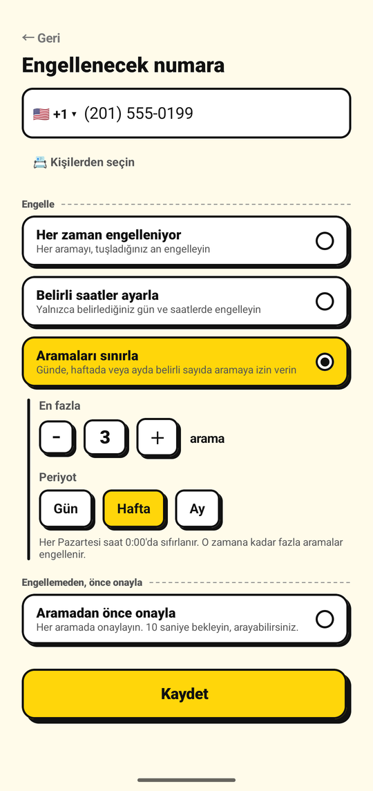 Giden arama sayısına bir sınır belirlenmesi