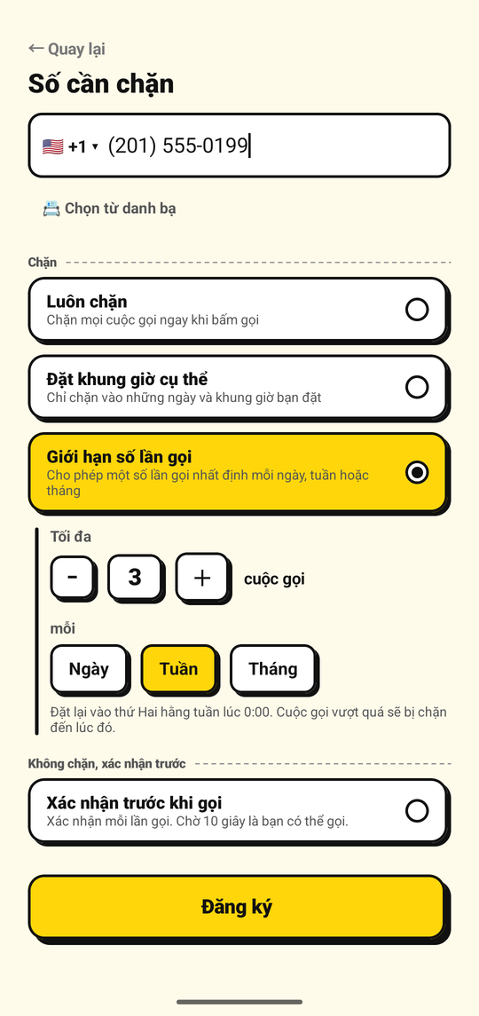 Đặt giới hạn số lần gọi đi