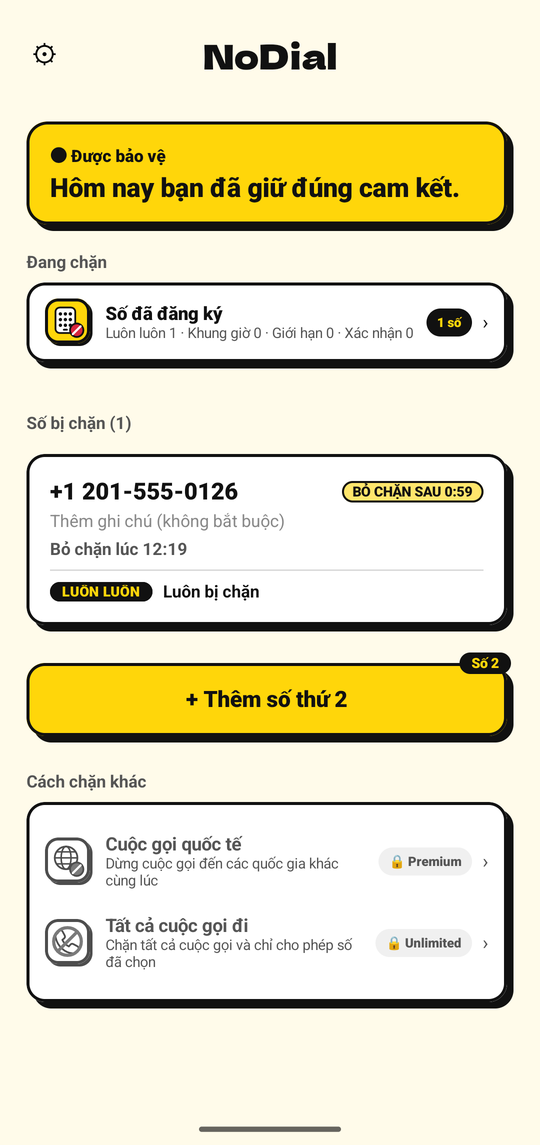 Tắt chặn sẽ đặt lịch mở chặn sau một giờ